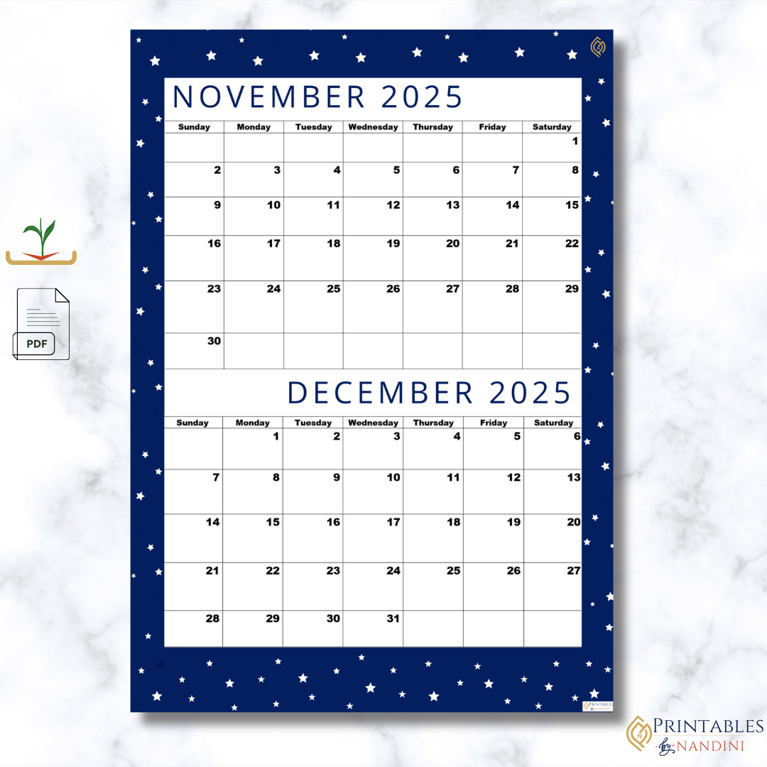Premium Cool Navy| Bi-Monthly Calendar for November 2025 & December 2025!.
