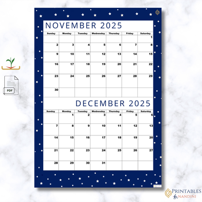 Premium Cool Navy| Bi-Monthly Calendar for November 2025 & December 2025!.