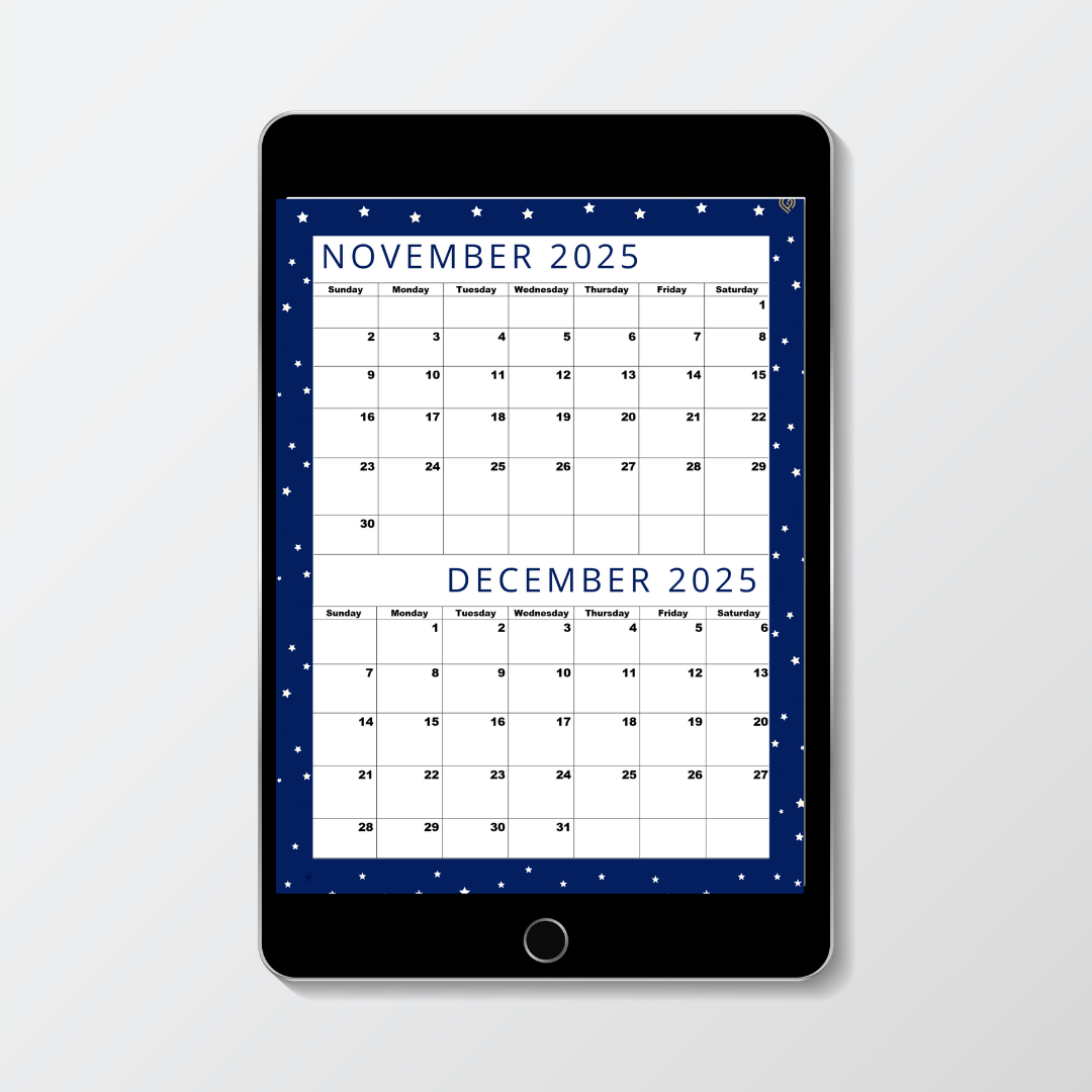 Premium Cool Navy| Bi-Monthly Calendar for November 2025 & December 2025!.