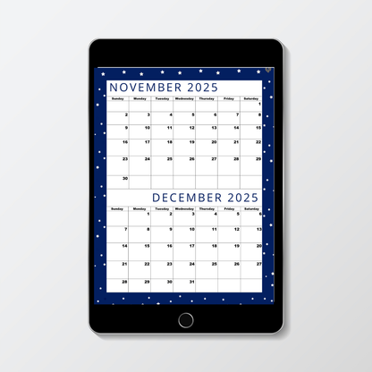 Premium Cool Navy| Bi-Monthly Calendar for November 2025 & December 2025!.