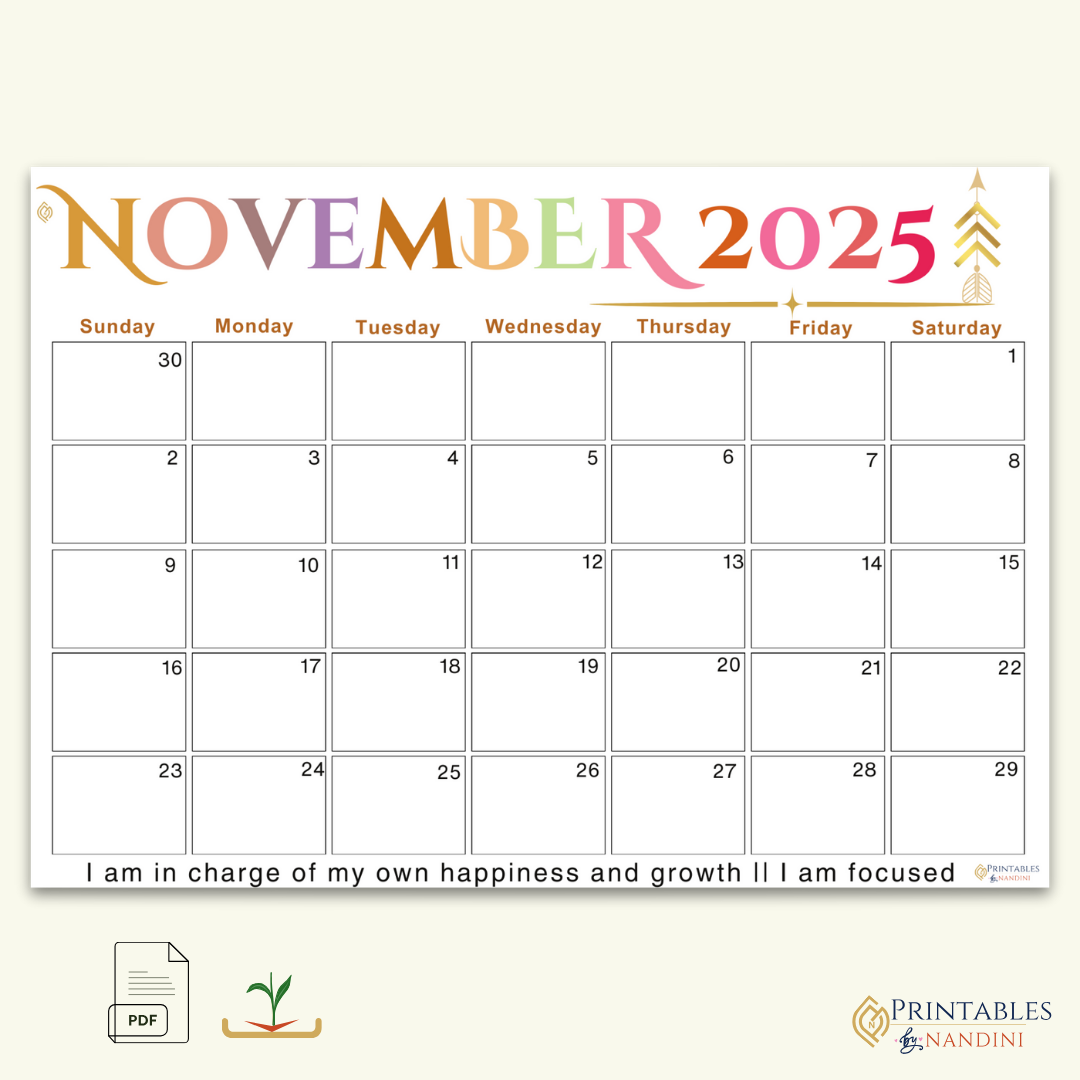 Inspire|Monthly Theme Calendar Printable for November 2025.