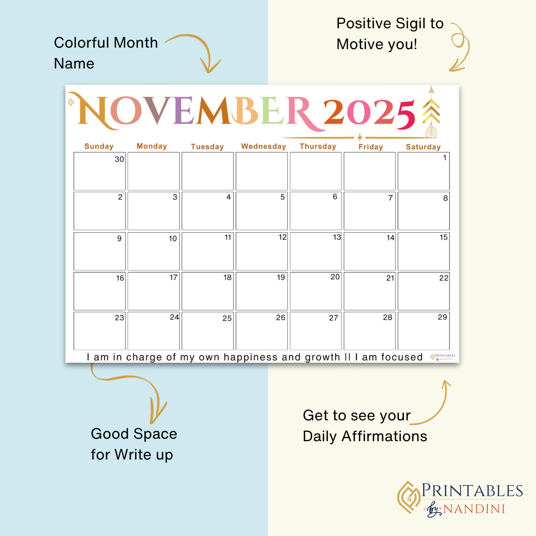 Inspire|Monthly Theme Calendar Printable for November 2025.