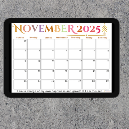 Inspire|Monthly Theme Calendar Printable for November 2025.