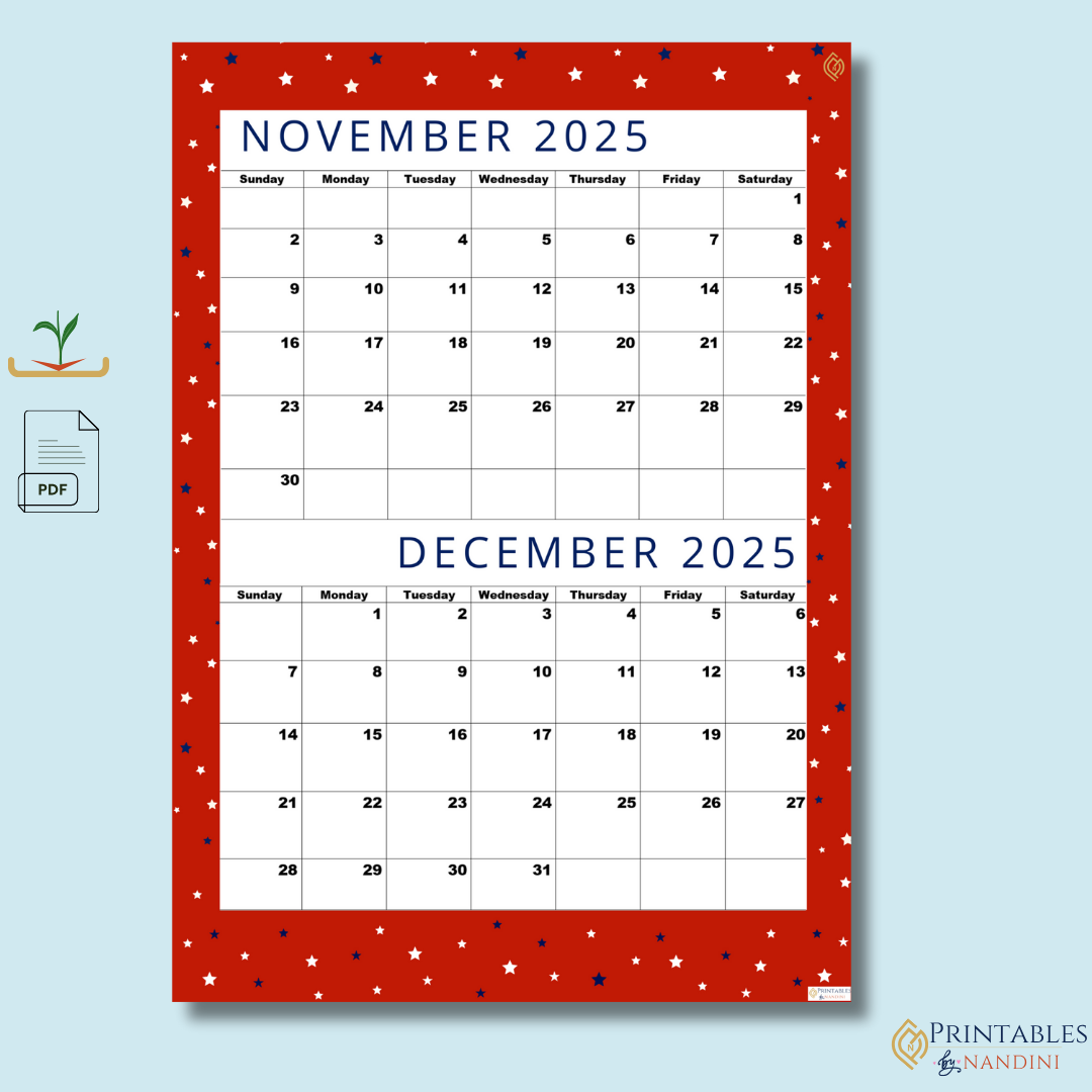 Exclusive Lovely Red| Bi-Monthly Calendar for November 2025 & December 2025!.