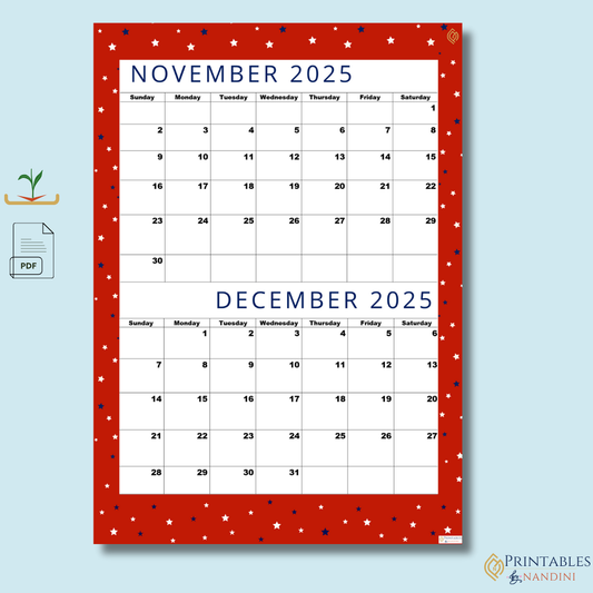 Exclusive Lovely Red| Bi-Monthly Calendar for November 2025 & December 2025!.