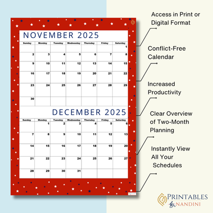 Exclusive Lovely Red| Bi-Monthly Calendar for November 2025 & December 2025!.