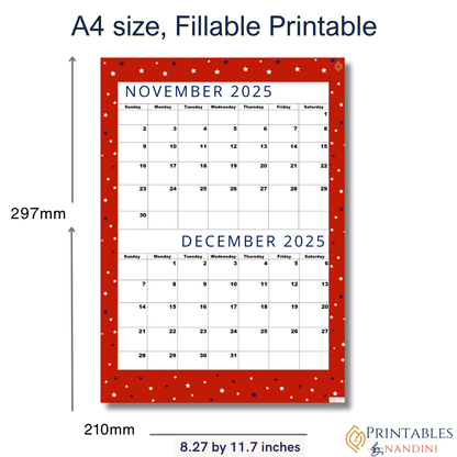 Exclusive Lovely Red| Bi-Monthly Calendar for November 2025 & December 2025!.