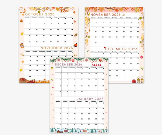 Seasonal October 2026 to January 2027 calendar