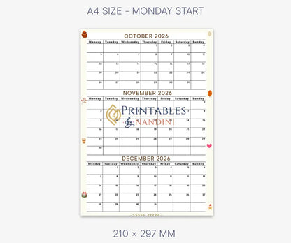 October November December 2026 calendar