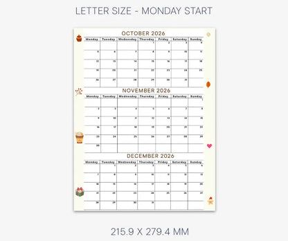 October November December 2026 calendar