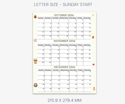 October November December 2026 calendar