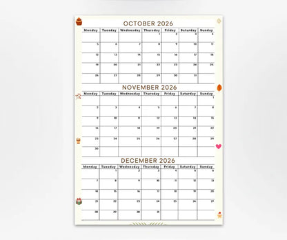 October November December 2026 calendar