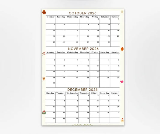 October November December 2026 calendar