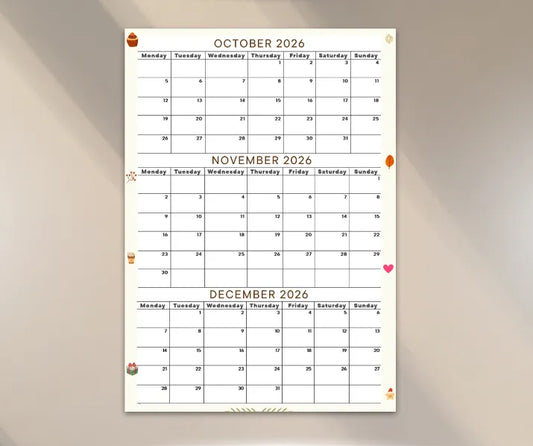 October November December 2026 calendar