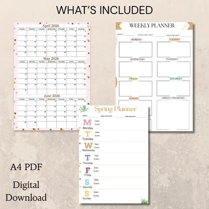 Printable April May June 2026 Calendar Page | A4 Format, Sunday Start
