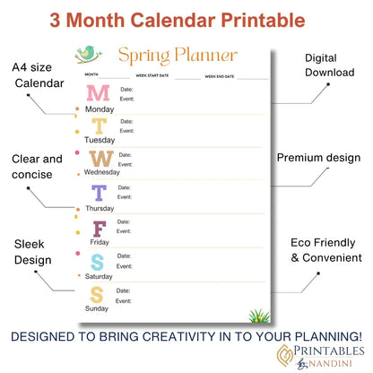 Printable April May June 2026 Calendar Page | A4 Format, Sunday Start