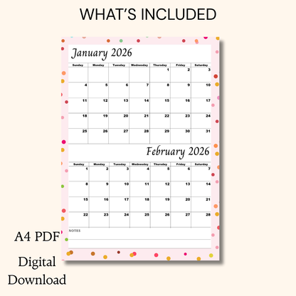 January February 2026 calendar Printable |Digital Download