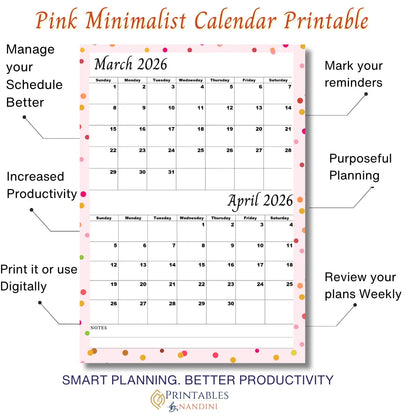 March April 2026 calendar Printable |Digital Download