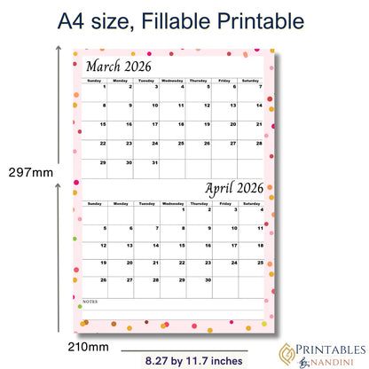 March April 2026 calendar Printable |Digital Download
