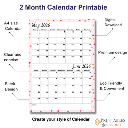 May June 2026 calendar Printable |Digital Download
