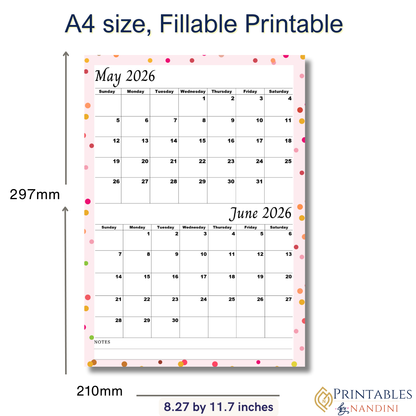 May June 2026 calendar Printable |Digital Download