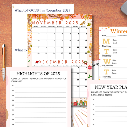 November and December 2025 calendar, Monday Start,A4 PDF,Digital Download