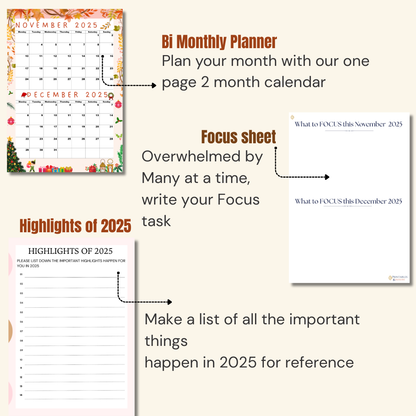 November and December 2025 calendar, Monday Start,A4 PDF,Digital Download