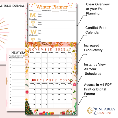 November and December 2025 calendar, Monday Start,A4 PDF,Digital Download