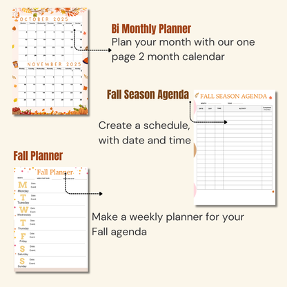 Seasonal Special|Bi-Monthly Calendar for October 2025 & November 2025, Monday Start,A4 PDF,Digital Download