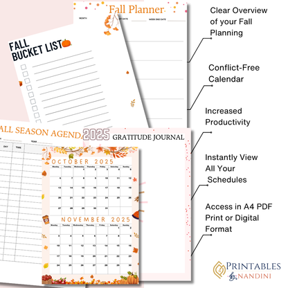 Seasonal Special|Bi-Monthly Calendar for October 2025 & November 2025, Monday Start,A4 PDF,Digital Download