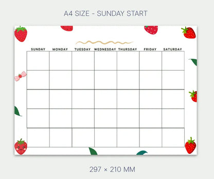 Blank Calendar Strawberry Theme