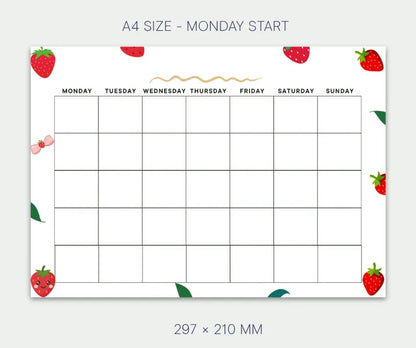 Blank Calendar Strawberry Theme