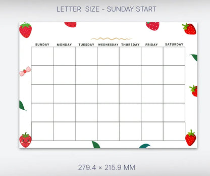Blank Calendar Strawberry Theme