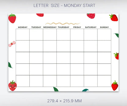 Blank Calendar Strawberry Theme