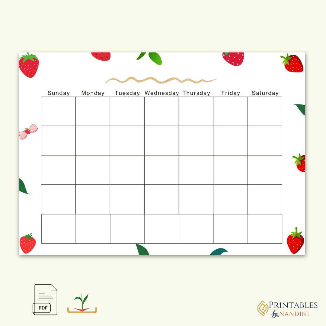 Blank Strawberry Themed Calendar
