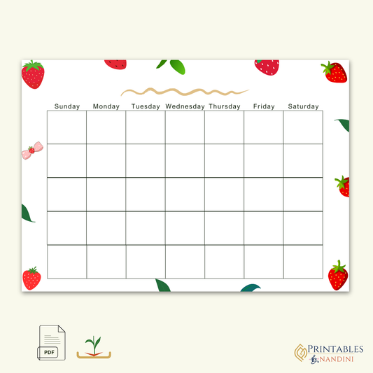 Blank Strawberry Themed Calendar.