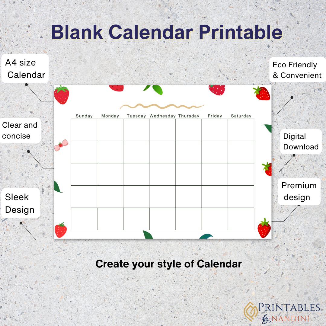 Blank Strawberry Themed Calendar.