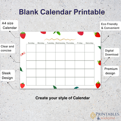Blank Strawberry Themed Calendar.