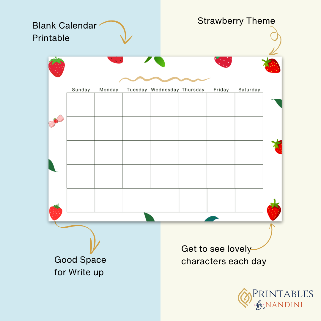 Blank Strawberry Themed Calendar.