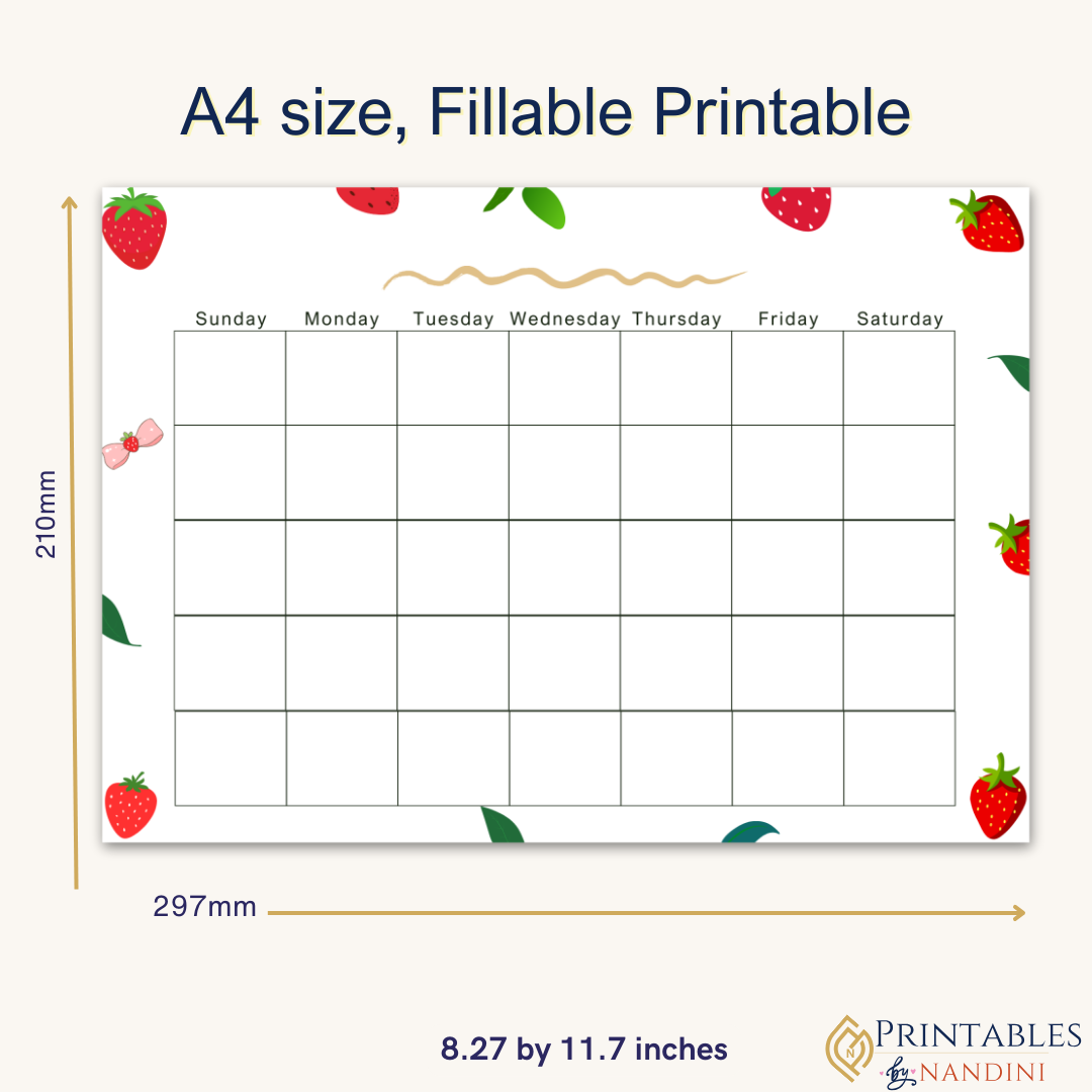 Blank Strawberry Themed Calendar.