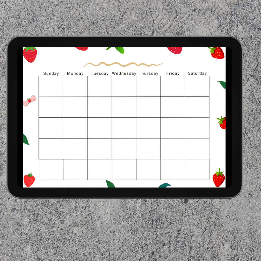 Blank Strawberry Themed Calendar.