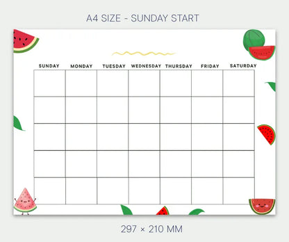 Blank Calendar watermelon theme