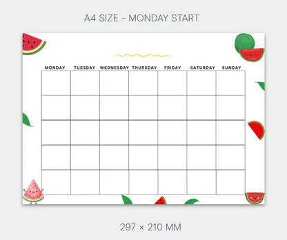 Blank Calendar watermelon theme