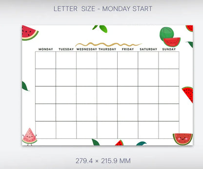Blank Calendar watermelon theme